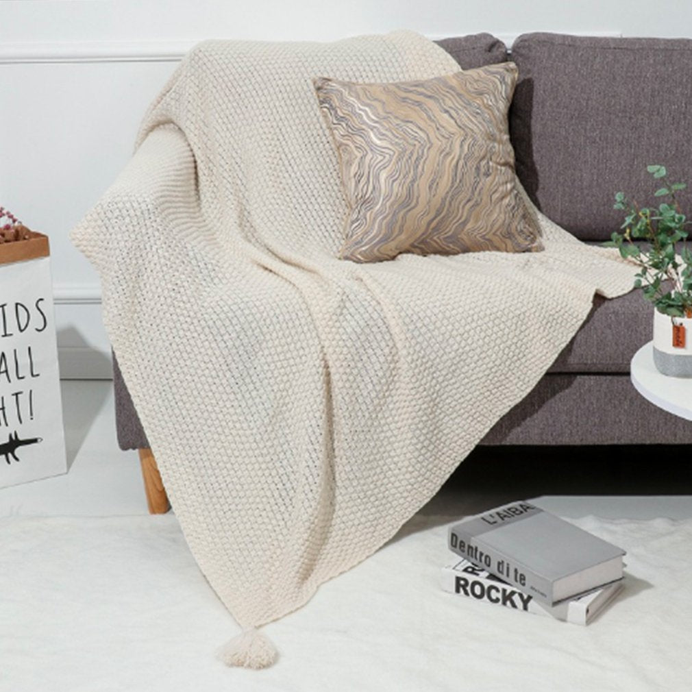 Tassel Knitted Wool Sofa Nap Blanket