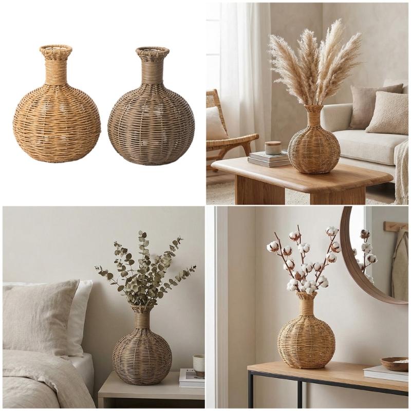 Faux Rattan Farmhouse Flower Vase