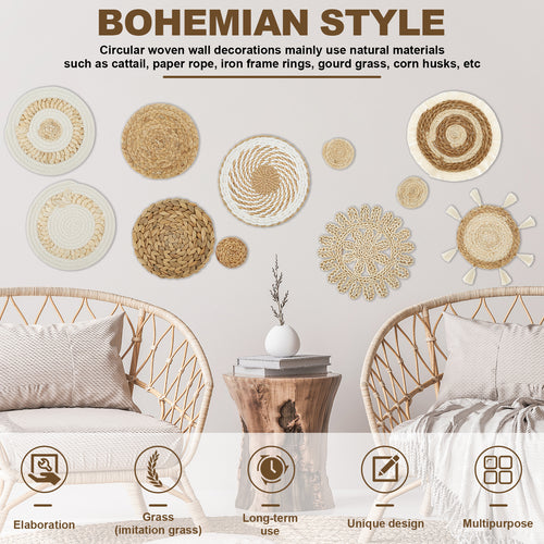 11Pcs Handmade Rattan Wall Basket Set