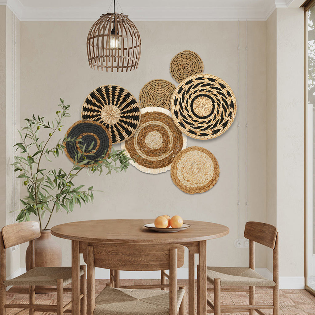 7 Pack Boho Rattan Wall Basket Set