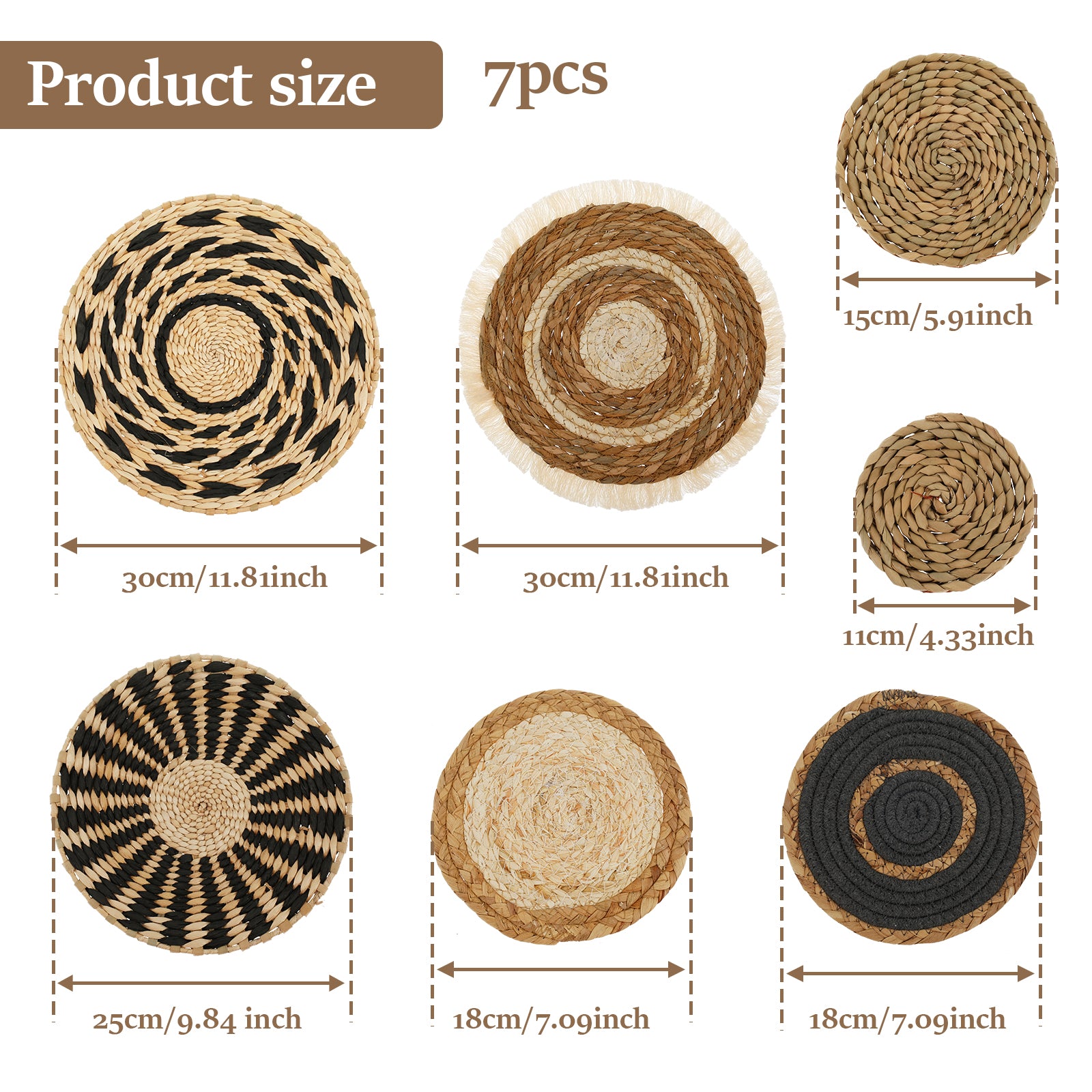 7 Pack Boho Rattan Wall Basket Set