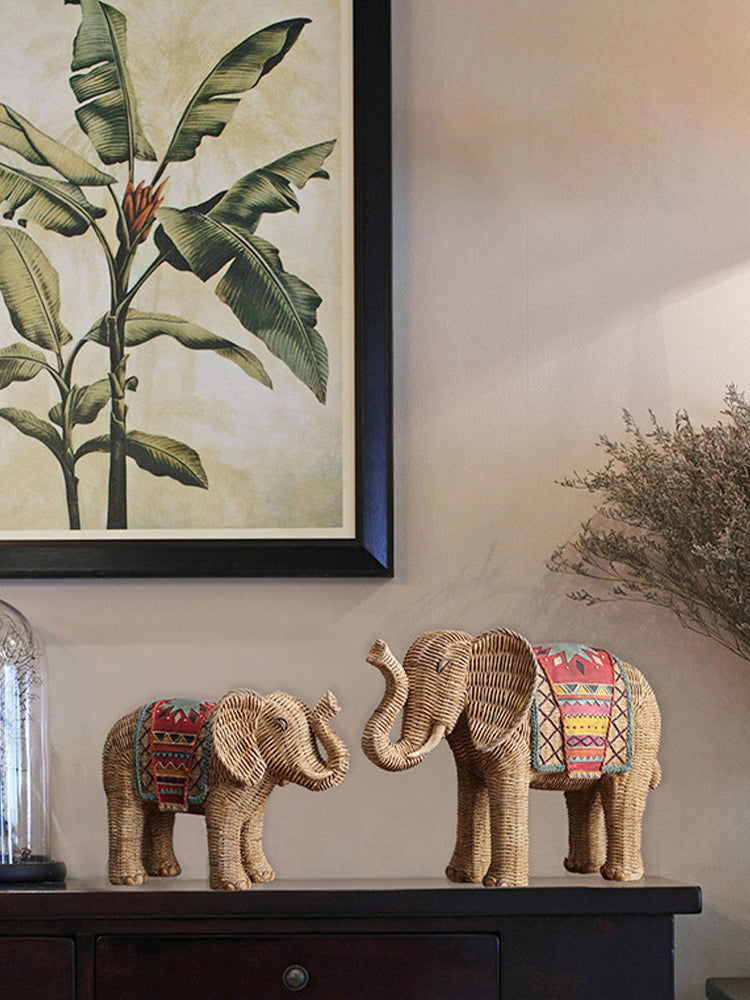 Hand-painted Rattan Elephant Decor