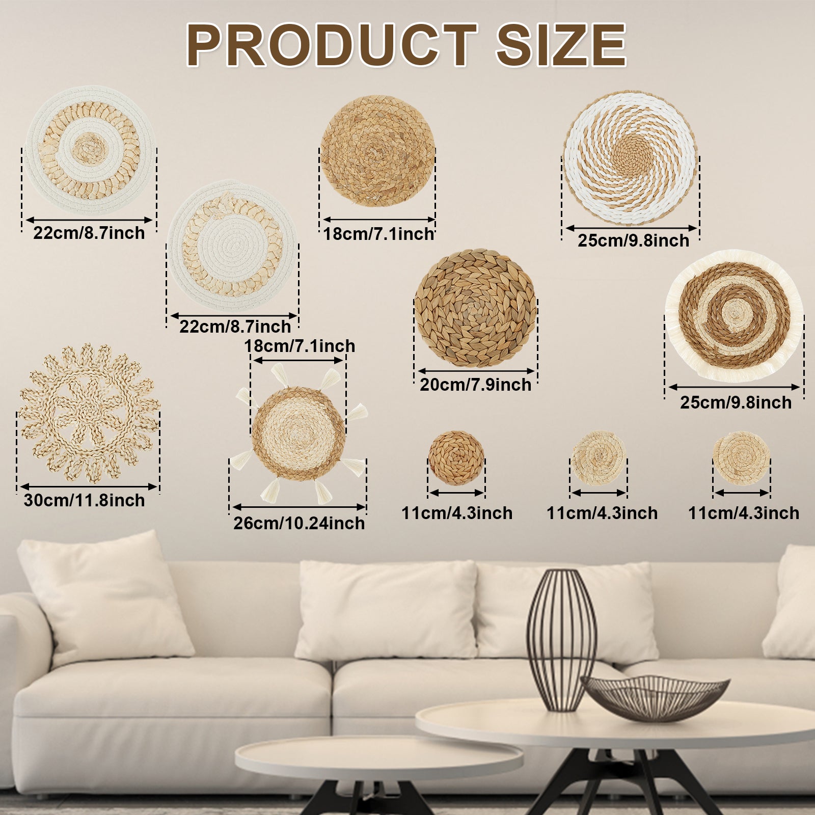 11Pcs Handmade Rattan Wall Basket Set