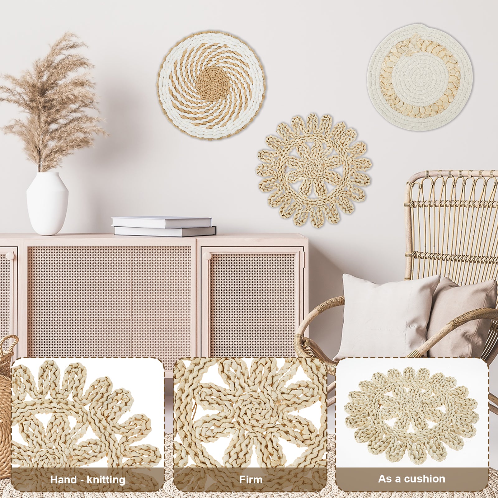 11Pcs Handmade Rattan Wall Basket Set