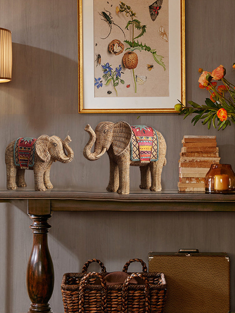 Hand-painted Rattan Elephant Decor