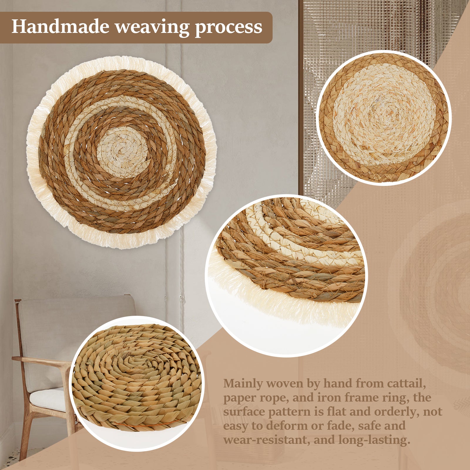 7 Pack Boho Rattan Wall Basket Set