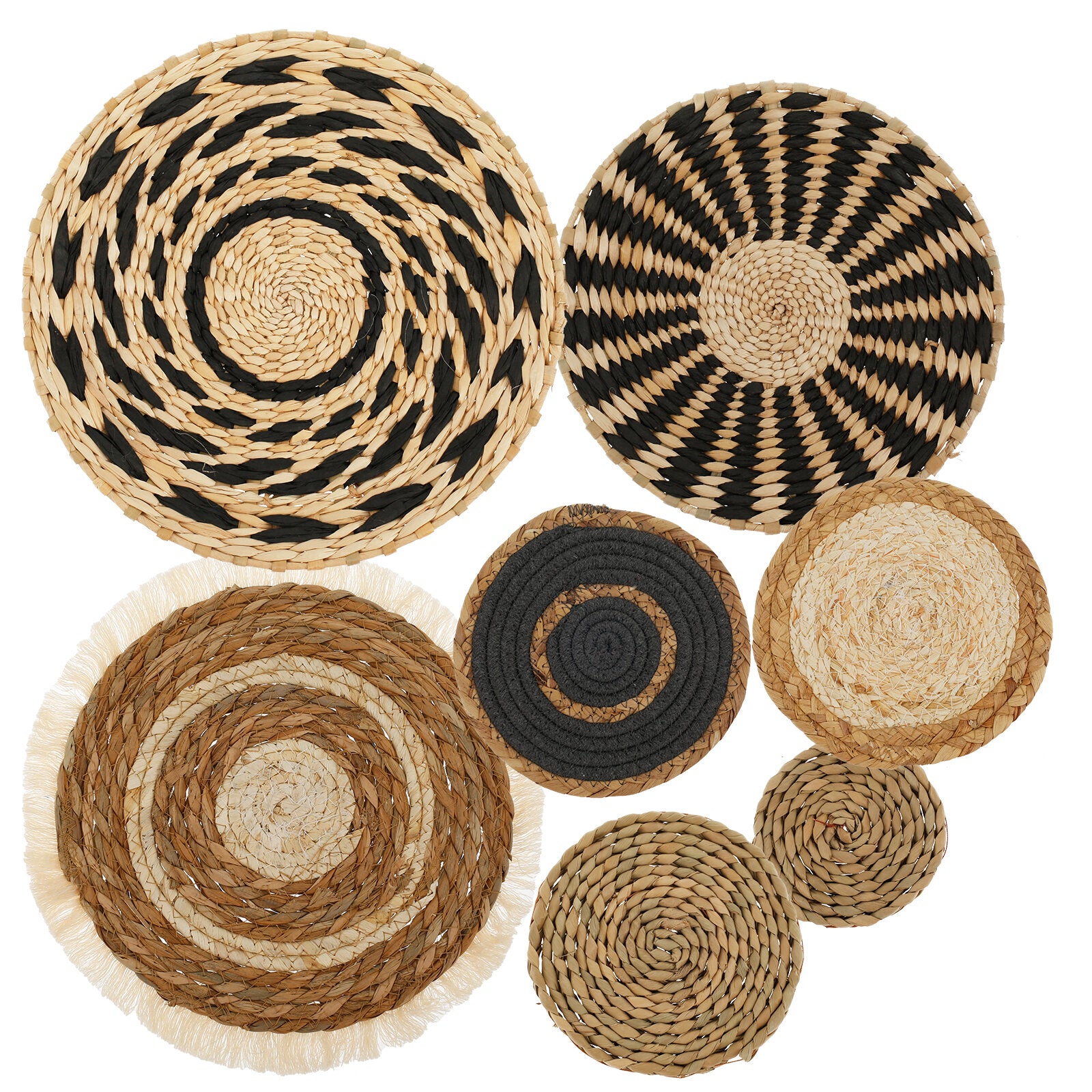7 Pack Boho Rattan Wall Basket Set