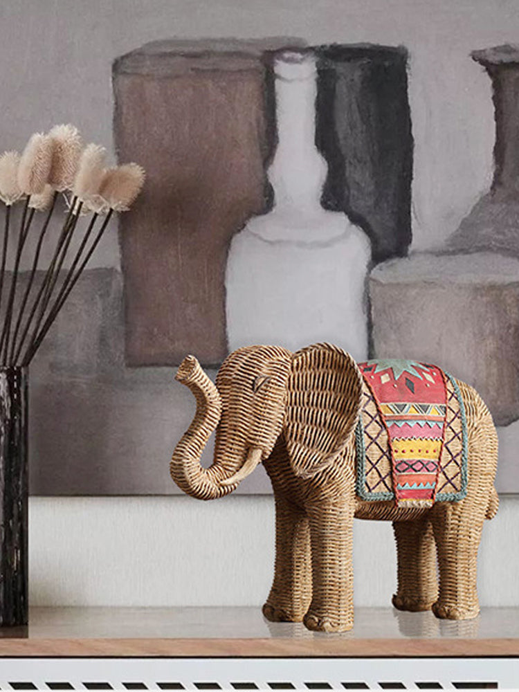 Hand-painted Rattan Elephant Decor