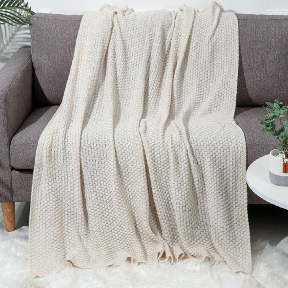 Tassel Knitted Wool Sofa Nap Blanket